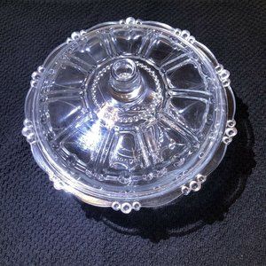 VTG Kig Indonesia 7" Crystal Beaded‎ Round Clear Glass CANDY DISH with Lid-New
